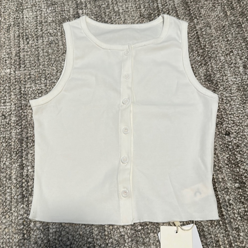 New Commense Leisure Button Down Crop Vest Top in White (Size S - Fits Like XS)